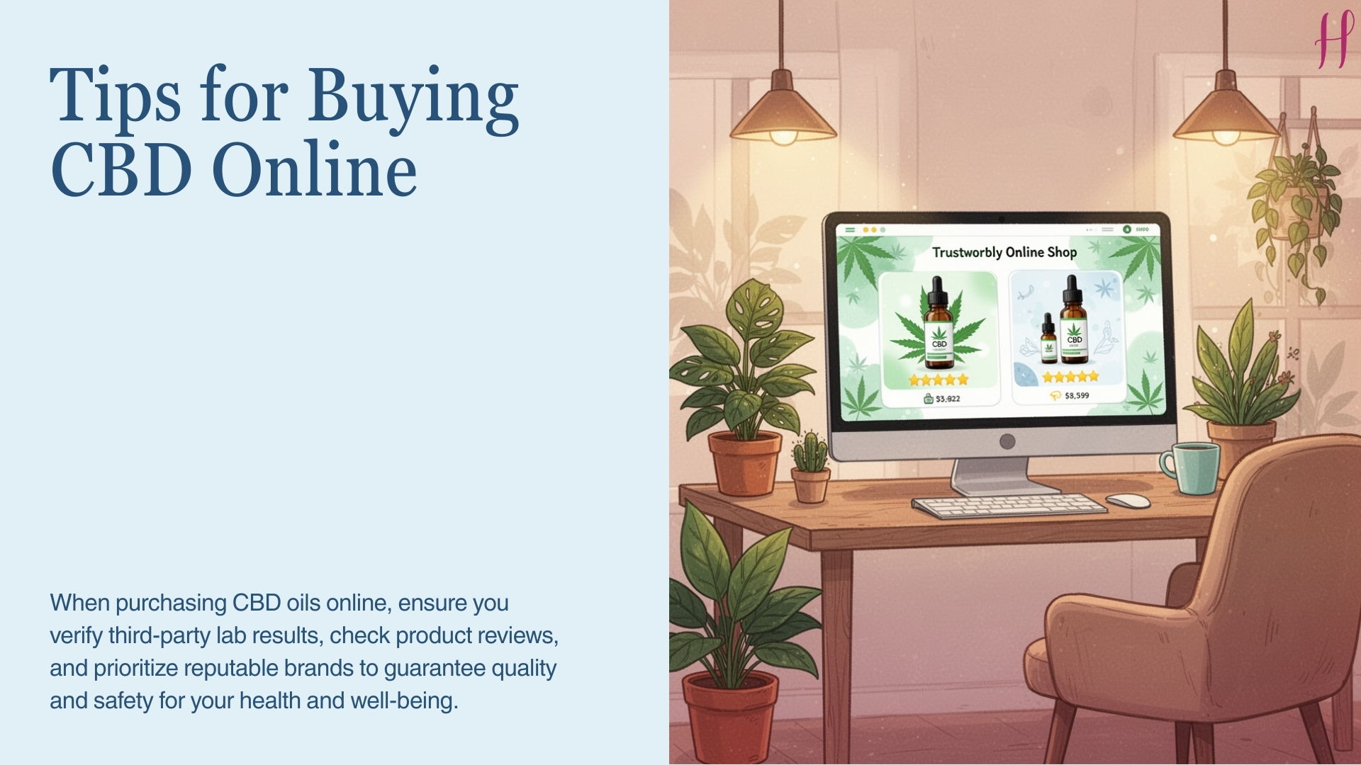 A guide for buying CBD oil online, highlighting third-party lab testing and product reviews.